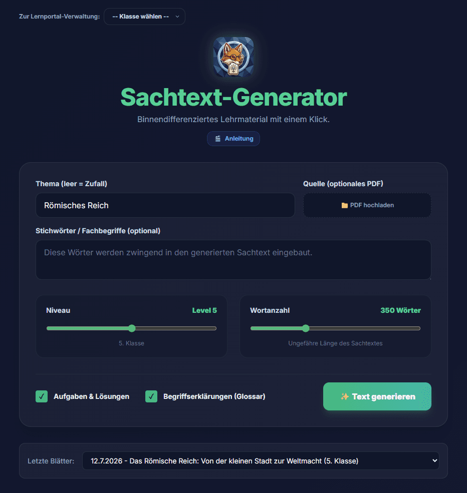 Sachtext-Generator Screenshot 1